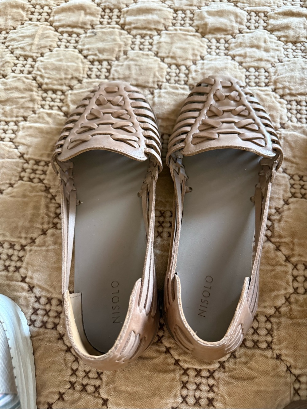 Nisolo Tan Woven Leather Slip-On Flats